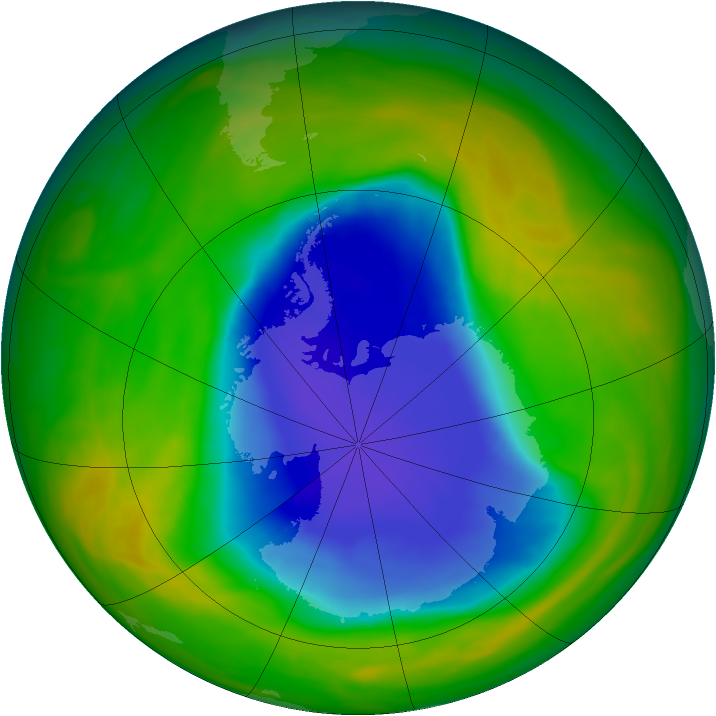 Antarctic ozone map for 09 November 2007
